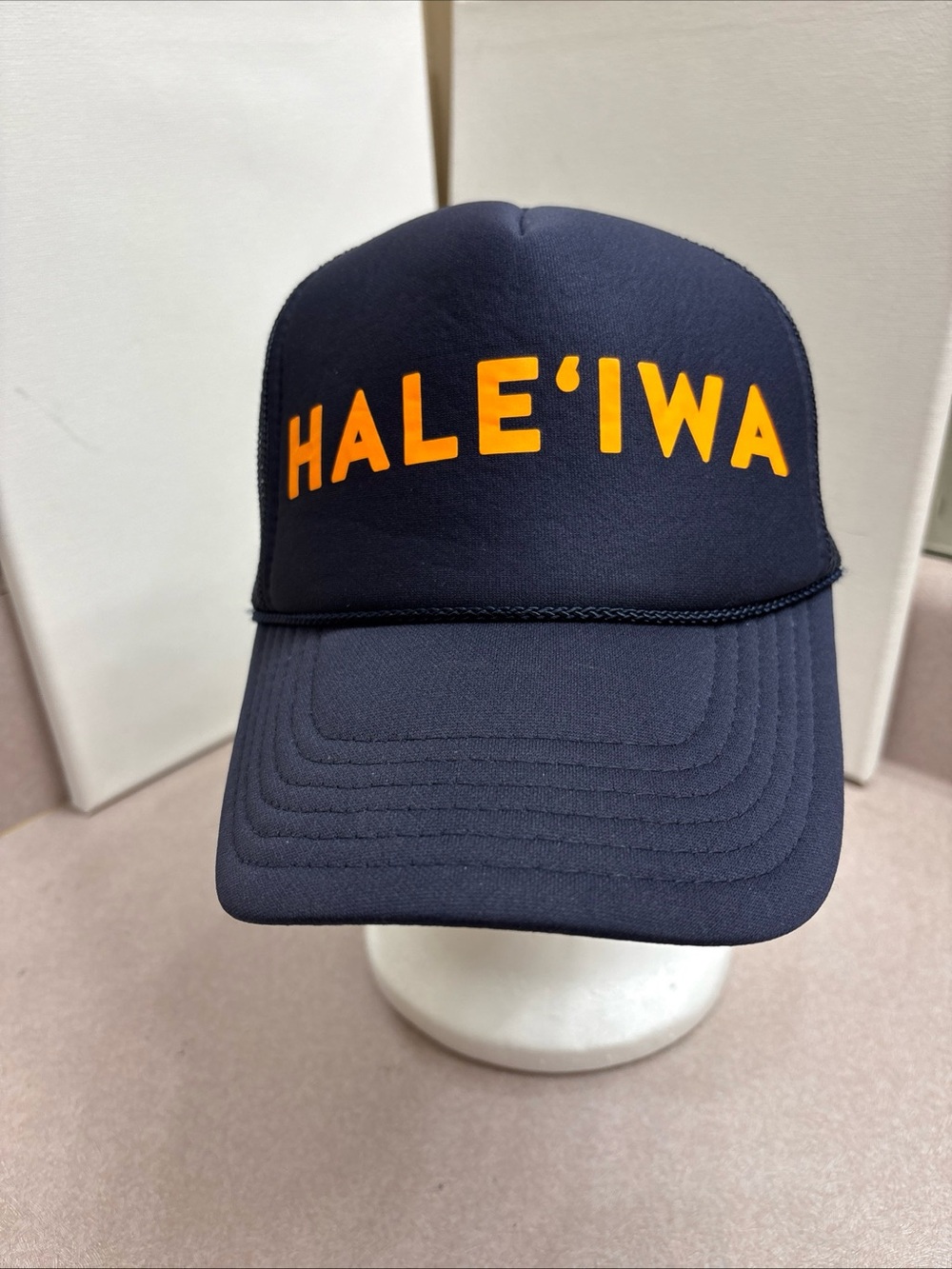 Hawaiian North Shore Haleiwa Snapback Trucker Hat Cap Mesh Foam Rope Blue Orange